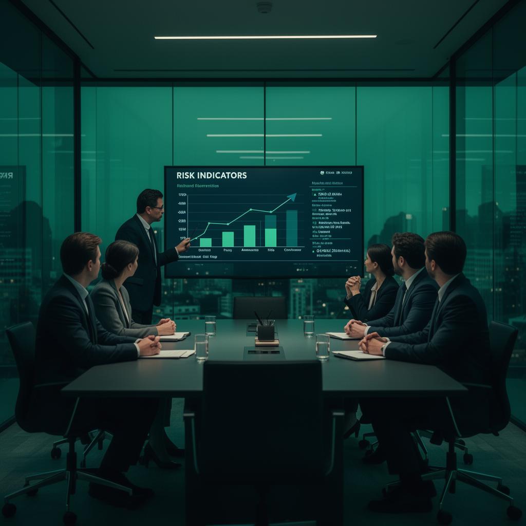 Reunião executiva discutindo indicadores de risco